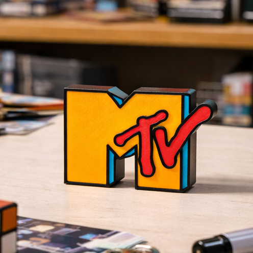 3D printed logo on a desk