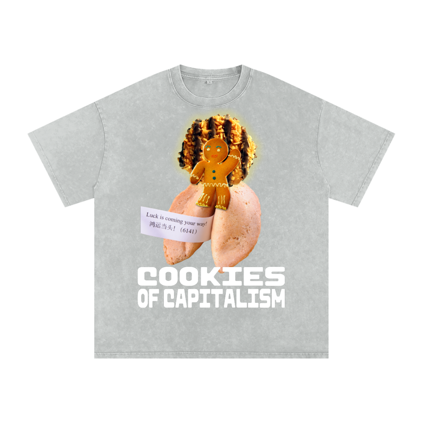 Cookies of Capitalism Tee - Unisex Washed-Out Heavyweight Oversize T-Shirt - WACC#18A