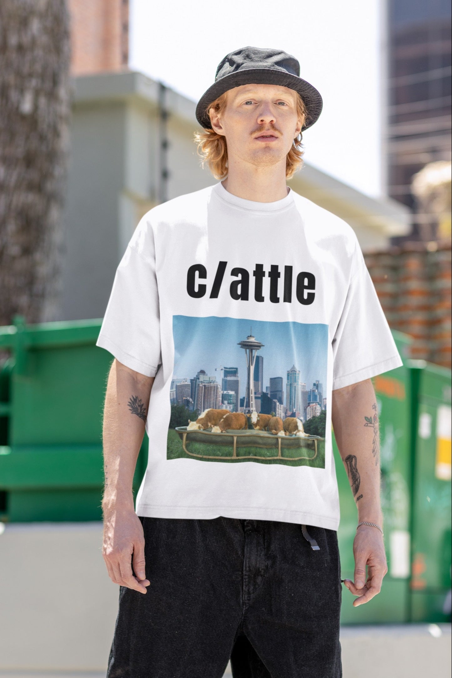 seattle streetwear by wacc - seattle pun tshirt - cattle pun tshirt - seattle oversize unisex graphic tee