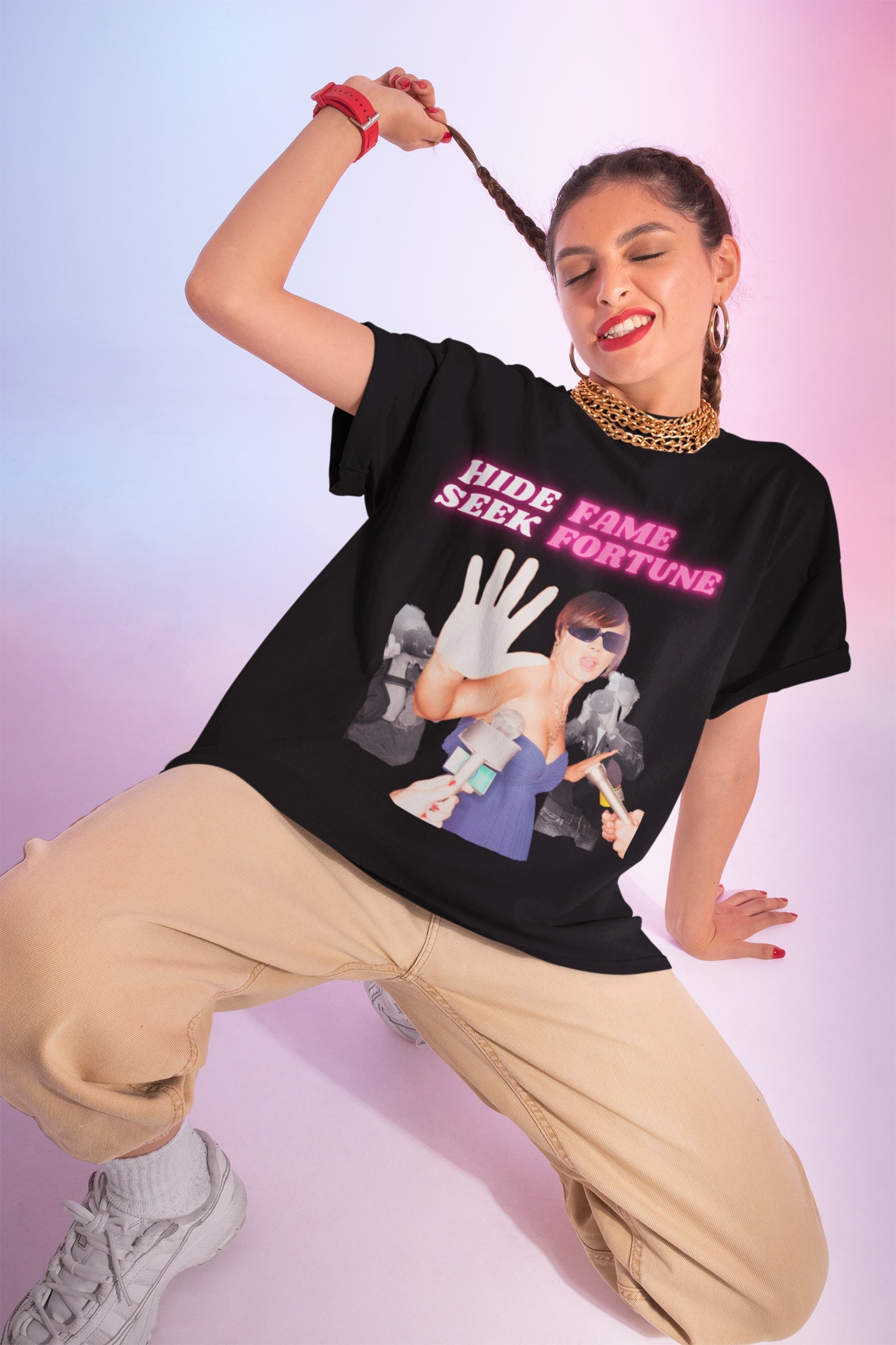 hide fame and seek fortune tshirt - paparazzi graphic tee - streetwear by wacc - unisex heavyweight oversize tee
