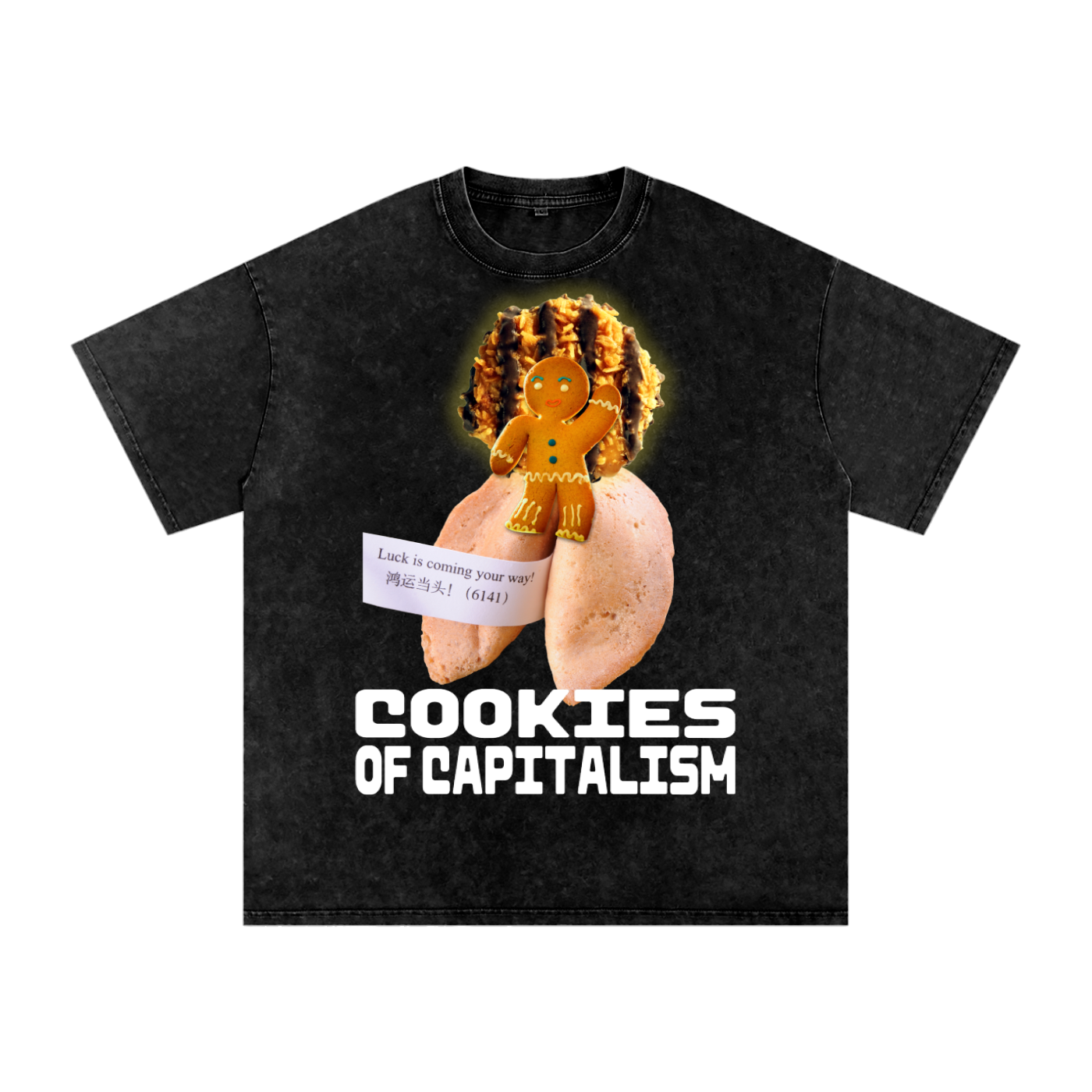 Cookies of Capitalism Tee - Unisex Washed-Out Heavyweight Oversize T-Shirt - WACC#18A