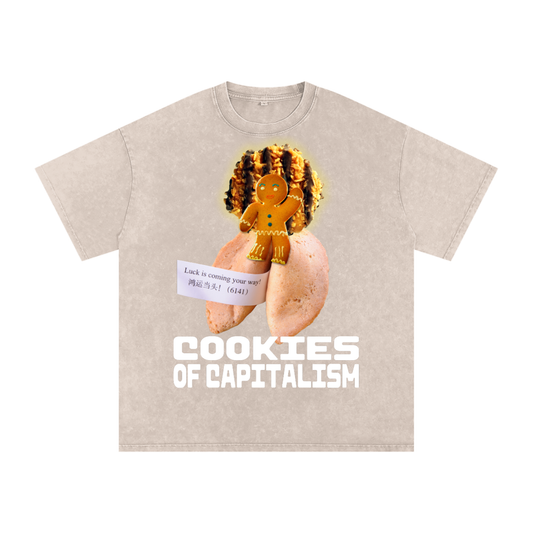 Cookies of Capitalism Tee - Unisex Washed-Out Heavyweight Oversize T-Shirt - WACC#18A
