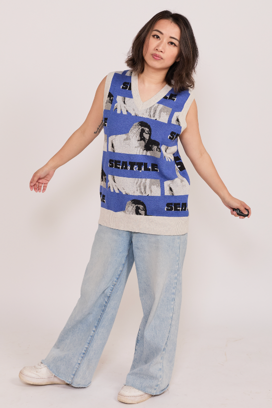 Seattle Troll - Oversized V-Neck Knitted Vest - WACC#16A